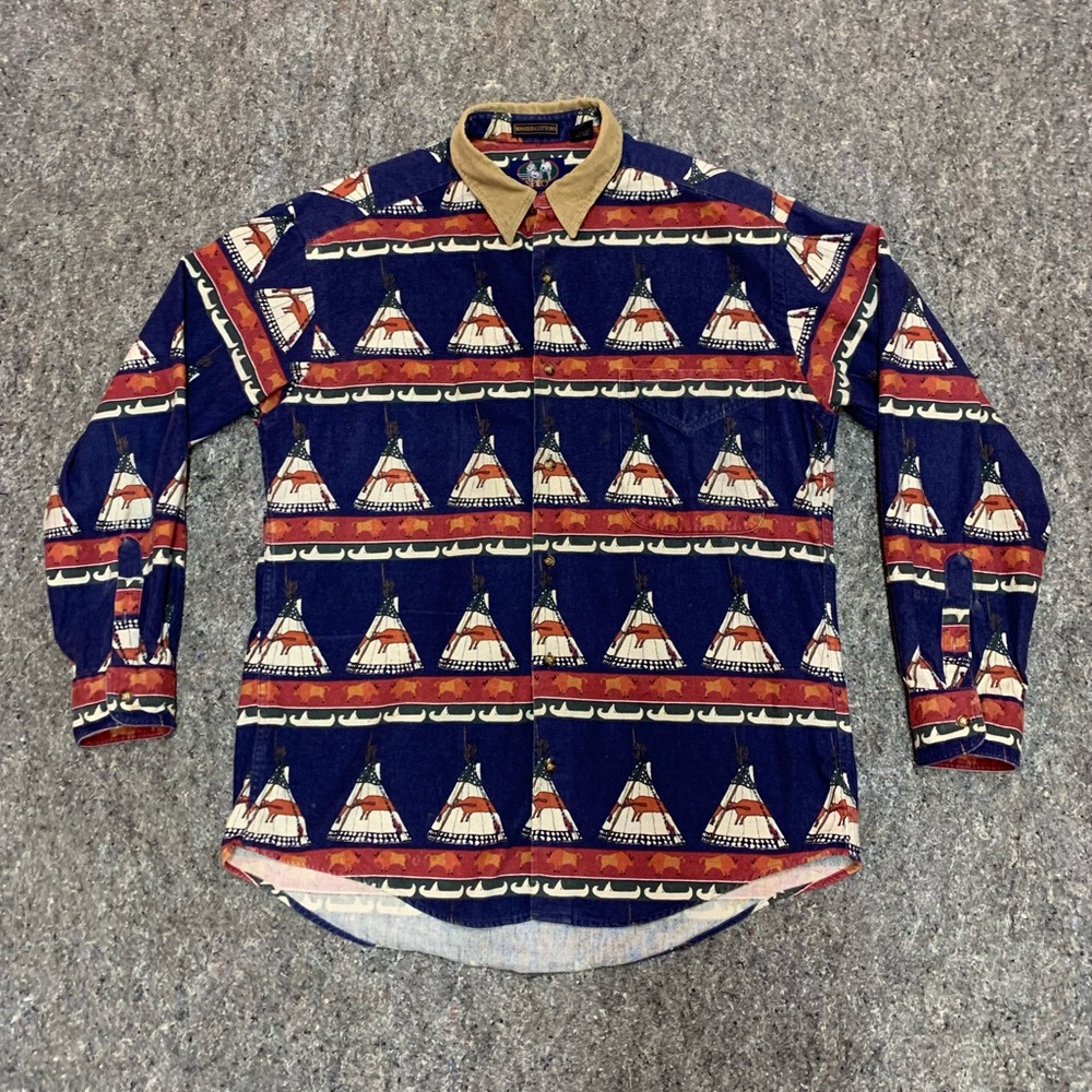 Vintage Aztec print button down shirt size large
